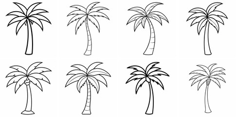 Aufkleber - Palm Trees Outline Vector – Line Art Drawing Set for Coloring Book Page on White Background