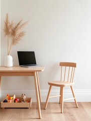 Poster - Minimalist Home Office Harmony Scandinavian-Inspired Workspace with Playful Parenting Edge - Flexible Remote Work Design for Modern Families