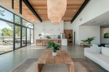 Leinwandbilder - Modern Minimalist Sanctuary Biophilic Open-Concept Living with Natural Wood, Glass and Organic Design - Wellness-Inspired Architectural Tranquility for Contemporary Lifestyle