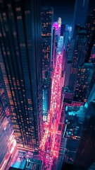 Poster - Futuristic cityscape at night with vibrant neon lights illuminating the urban skyline