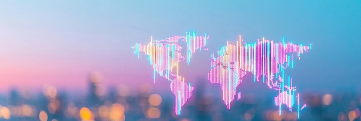 Aufkleber - Holographic Global Market Insights Vibrant Digital Cartography Visualizing Economic Performance with Gradient Glitch Aesthetic for Next-Gen Business Intelligence