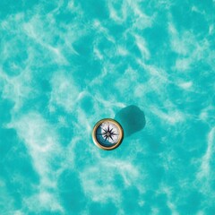 Aufkleber - Minimalist Strategic Navigation Precision Compass on Vibrant Aqua Background - Future-Focused Business Guidance for Digital Entrepreneurs and Creative Professionals