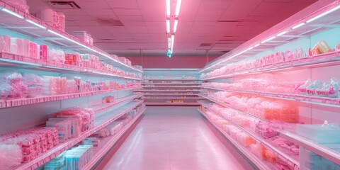 Aufkleber - Aesthetic Supply Chain Dystopia Hyperreal Retail Visualization in Monochromatic Pink - Surreal Inventory Management and Future Retail Disruption Insights