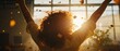 © Ryzhkov - Empowered Gen Z Professional Celebrates Breakthrough Golden Hour Success Story with Dynamic Office Triumph, Inclusive Workplace Achievement and Millennial Career Momentum