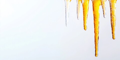 Aufkleber - Minimalist Climate Crisis Visualization Golden Icicle Frost Formations Revealing Thermal Transformation - Environmental Awareness Stock Imagery for Global Warming Education