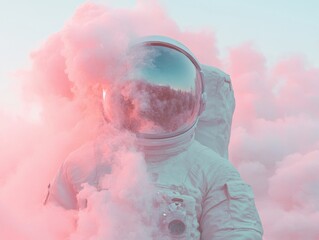 Aufkleber - Dreamscape Exploration Ethereal Astronaut in Pastel Surrealism - Immersive Digital Art Capturing Liminal Spaces of Imagination and Technological Innovation