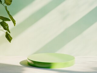 Aufkleber - Serene Minimalist Product Showcase Soft Green Podium with Natural Light - Eco-Friendly Design for Modern Sustainable Branding Strategies