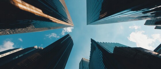 Leinwandbilder - Disruptive Urban Perspectives Architectural Innovation Meets Sky - Transformative Design Capturing Corporate Resilience and Technological Advancement in Metropolis
