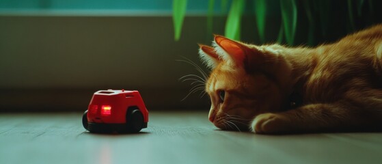 Aufkleber - Retro-Future Pet Tech Minimalist Smart Home Robotics for Feline Enrichment - Nostalgic 90s Design Meets Contemporary Interactive Play Experience