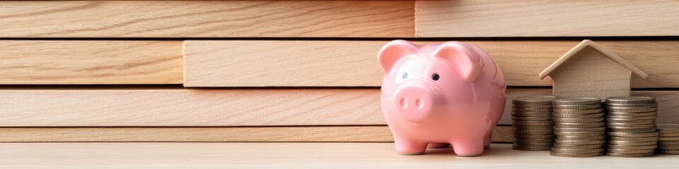 Poster - Pastel Minimalist Financial Planning Soft Pink Piggy Bank and Modern Micro-Housing Investment Strategy for Millennial Wealth Building
