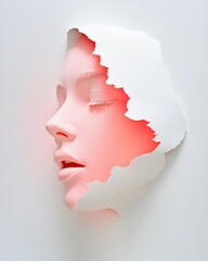 Aufkleber - Introspective Layers Minimalist Paper-Cut Mental Wellness Visualization - Emotional Landscape Design for Gen Z Mindfulness and Digital Empowerment
