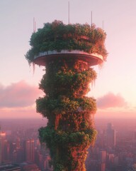 Leinwandbilder - Eco-Futuristic Urban Connectivity Biophilic Wireless Tower Transforms Cityscape with Green Technology and Sustainable Network Infrastructure