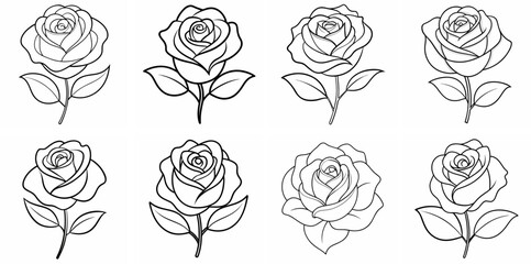 Aufkleber - Rose Outline Vector – Line Art Drawing for Coloring Book Page on White Background