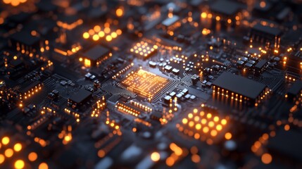 Poster - innovative circuit design showcase technology lab digital art high-tech environment close-up view mo