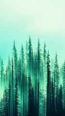Poster - Futuristic vertical forest backdrop with vibrant shades of green and blue in a tech-inspired design