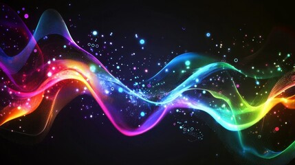 Poster - Dynamic colorful wave patterns abstract graphics digital art dark background vibrant colors visual concepts for creativity