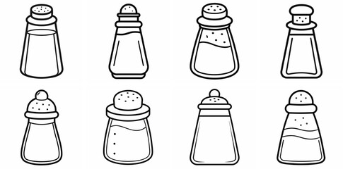 Poster - Salt Shaker Outline Vector Set – Line Art Drawing for Coloring Book Page on White Background