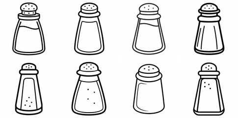 Poster - Salt Shaker Outline Vector Set – Line Art Drawing for Coloring Book Page on White Background