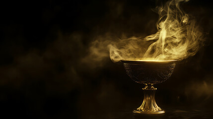 Poster - Trophy cup with smoke on dark background, award concept, copy space