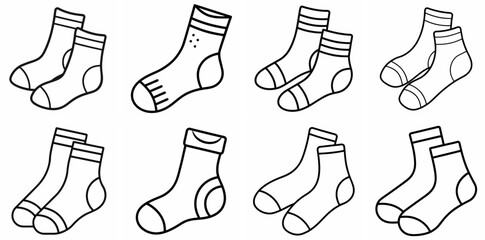 Aufkleber - Socks Outline Vector Set – Line Art Drawing for Coloring Book Page on White Background