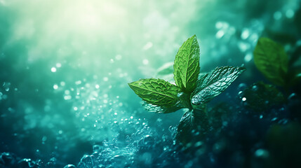 Aufkleber - Underwater air flow with a mint leaf creates a menthol aromatic aroma and a refreshing effervescent taste, modern illustration