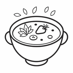 Poster - Soup with Vegetables Outline Vector – Line Art Drawing for Coloring Book Page on White Background