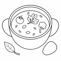 Poster - Soup with Vegetables Outline Vector – Line Art Drawing for Coloring Book Page on White Background