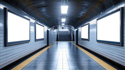 Poster - Underground metro interior with four blank billboards for advertisements, public transport