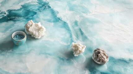 Poster - Textured ocean-inspired surface elements home studio decorative content contemporary top-down view aesthetic appeal