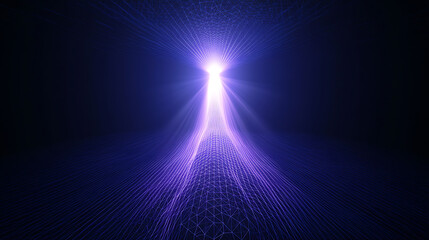 Fototapete - Using polygonal lines to create a bright light in an incandescent lamp on a dark background represents creativity, innovation, and technology