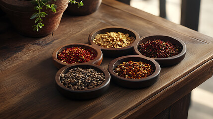 Poster - Various spices on the wooden table