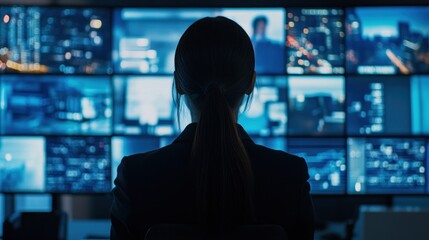 Poster - Woman Monitoring Data Streams on a Large Video Wall