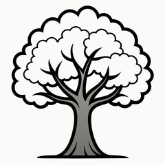 Aufkleber - Stylized Oak Tree in Summer Outline Vector – Line Art Drawing for Coloring Book Page on White Background