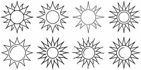 Poster - Sun Outline Vector Set – Line Art Drawing for Coloring Book Page on White Background