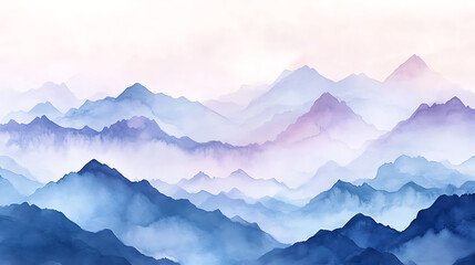 Aufkleber - Watercolor mountain background, luxurious mountainous terrain in oriental style