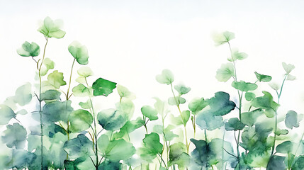 Poster - Watercolor painting of green plants with white background
