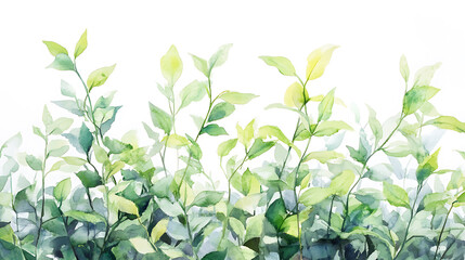 Poster - Watercolor painting of green plants with white background