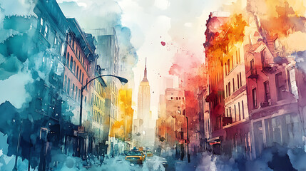Poster - Watercolor sketch city buildings background abstract painting