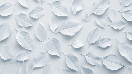 Aufkleber - White leaf patterns on light grey background