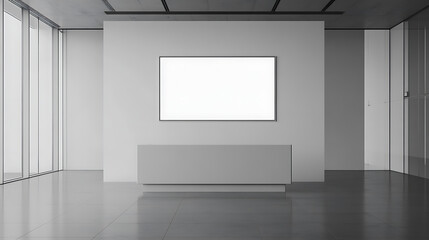 Leinwandbilder - White reception counter in modern office lobby with blank poster on wall, mock up