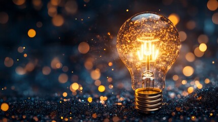Poster - Illuminating inspiration a light bulb shines bright in a sparkling environment