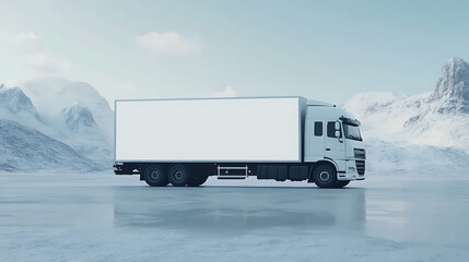 Aufkleber - White semi-truck mockup with a blank trailer on a light background, logistics concept