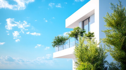 Fototapete - White villa over blue sky, traditional mediterranean residential architecture