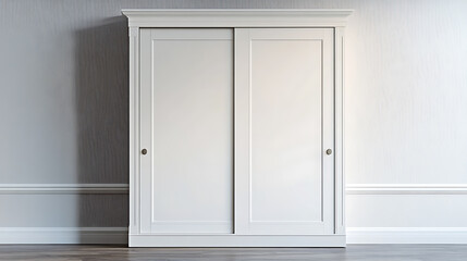 Poster - White wooden wardrobe with sliding doors in scandinavian style interior design of modern bedroom
