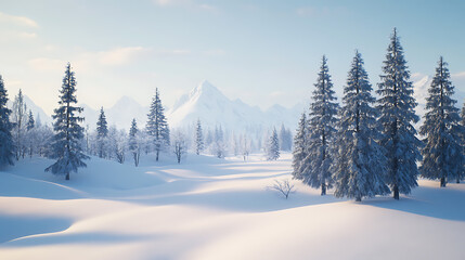 Aufkleber - Winter landscape with trees and snow in winter