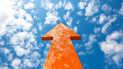 Aufkleber - Wireframe orange arrow leading road up in the sky, symbolizing success, growth, or opportunity