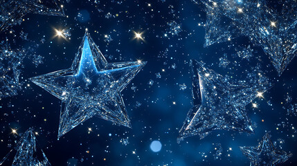 Poster - Wireframe mesh with crumbling edges, looking like constellations on blue night skies with points and stars, symbol and illustration of jewelry, gems, luxury and wealth