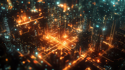 Aufkleber - Wireless communication network and smart city, abstract image visual, internet of things