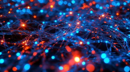 Poster - Abstract background with glowing red and blue lights forming intricate network.