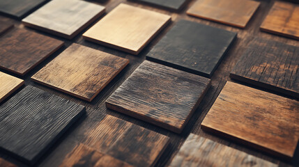 Aufkleber - Wooden sample boards displaying various wood finishes